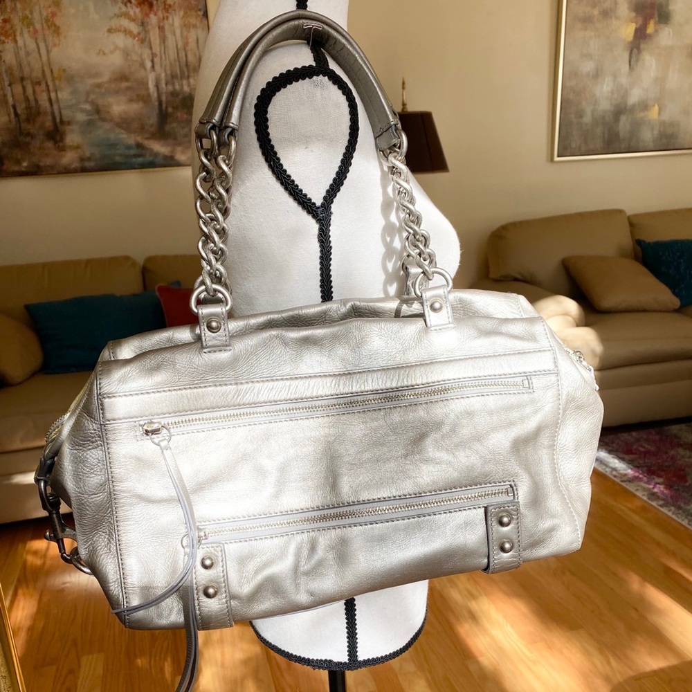 Club Monaco Silver Satin Leather Handbag - Picture 2 of 12